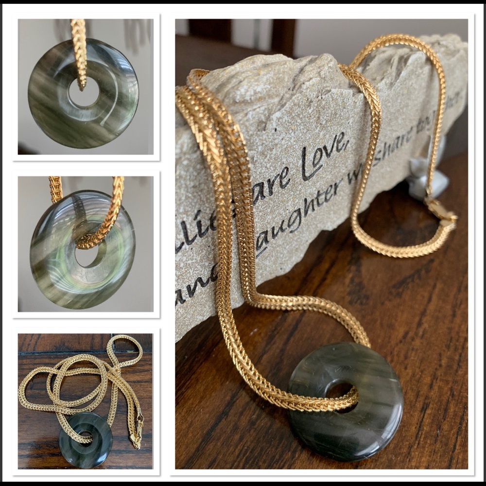 14K Gold Plate Necklace & Jade Pendant